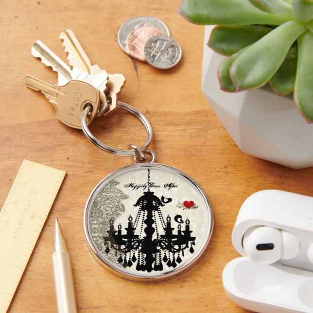 Vintage Love Birds Wedding Invitation Key Ring (Desk)