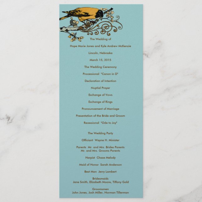 Vintage Love Birds Wedding Program (Front)