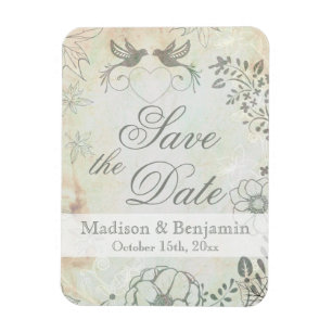 Vintage Love Birds Wedding Save the Date Magnet