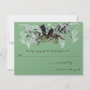 Vintage Love Birds White Flowers Branch Wedding RSVP Card