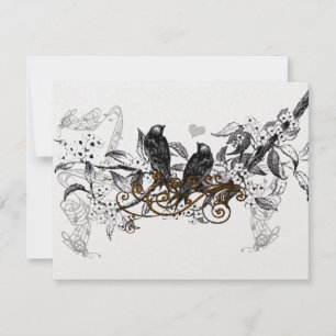 Vintage Love Birds White Flowers Branch Wedding RSVP Card