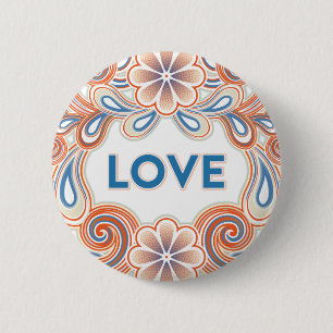 Vintage love button with flowers