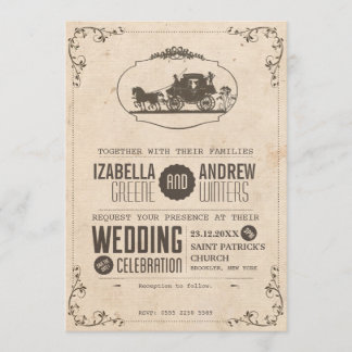 Vintage Love Carriage Wedding Invitation #V2