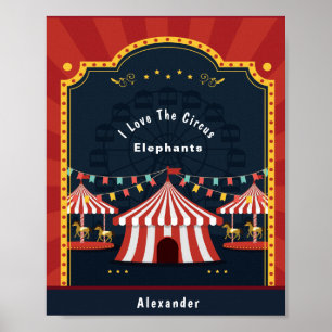 Vintage Love Circus Carnival Red White Blue Poster