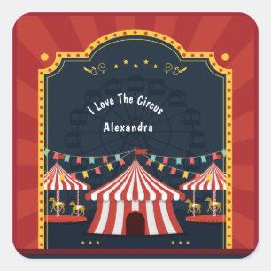 Vintage Love Circus Carnival Red White Blue Square Sticker