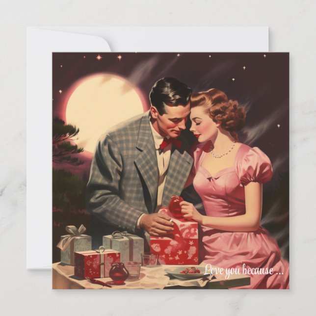 Vintage love couple red hearts Valentine Holiday Card (Front)