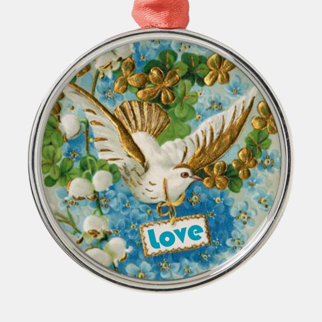 Vintage Love dove blue white flowers ornament (Front)