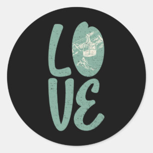 Vintage Love For Skiing T Shirt Ski Lift Snowboard Classic Round Sticker