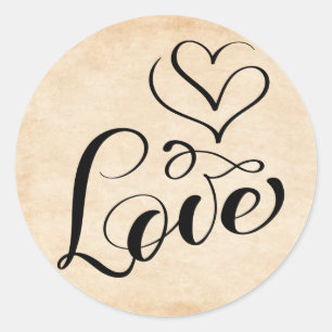 Vintage Love Heart Brown Distressed Grunge Wedding Classic Round Sticker