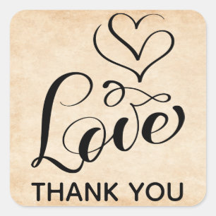 Vintage Love Heart Brown Wedding Grunge Thank You Square Sticker