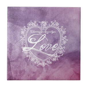 Vintage Love Heart Colourful Watercolor Ceramic Tile
