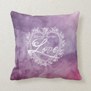 Vintage Love Heart Colourful Watercolor Cushion