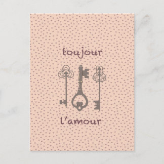Vintage Love Hearts & French Keys Postcard