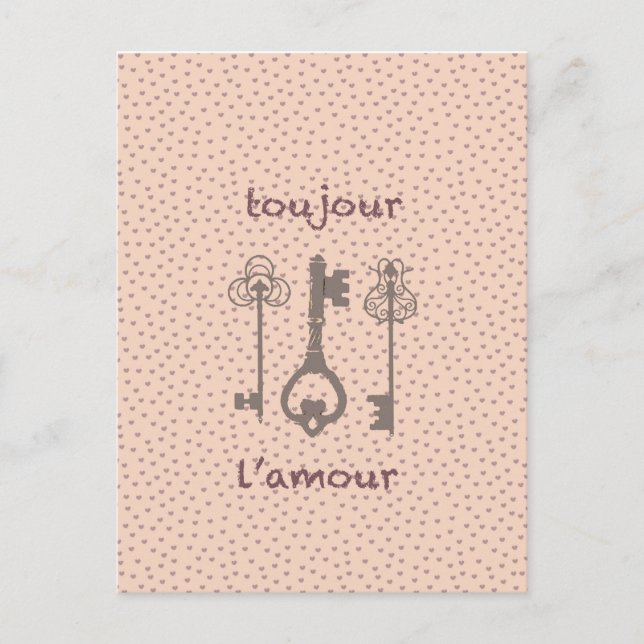 Vintage Love Hearts & French Keys Postcard (Front)