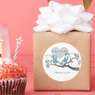 Vintage Love Hot Pink Aqua  Birds Wedding Stickers