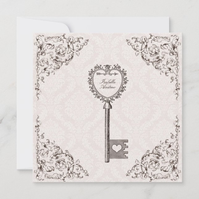 Vintage Love Key Wedding Invitation (Front)