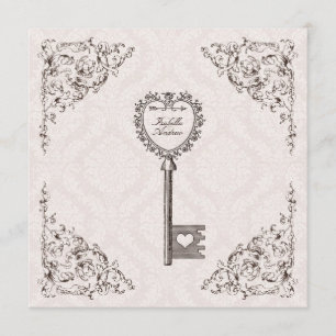 Vintage Love Key Wedding Invitation #V1