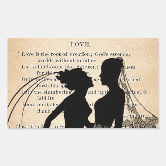 Vintage Love & Marriage Lesbian Wedding Longfellow Rectangular Sticker (Front)