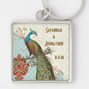 Vintage Love Peacock Wedding Key Chain