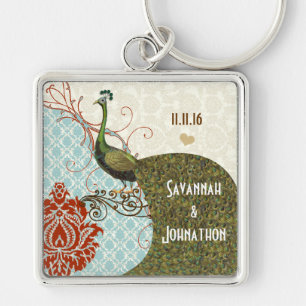 Vintage Love Peacock Wedding Key Chain