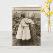 Vintage Love Photo of Children Kissing in a Garden Card (Yellow Flower)