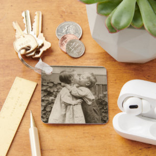 Vintage Love Photo of Children Kissing in a Garden Key Ring