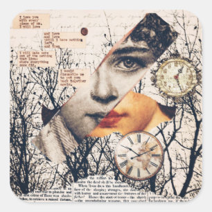 Vintage Love Poem Collage Romantic Sepia Wall Ar Square Sticker