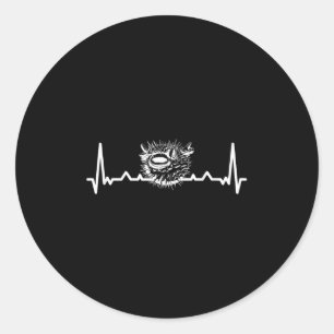 Vintage Love Pufferfish Heartbeat Puffer Fish Classic Round Sticker