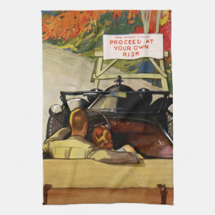 Vintage Love, Road Closed Proceed at Your Own Risk Tea Towel
