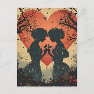 Vintage Love: Silhouettes and Hearts Postcard