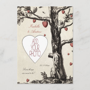 Vintage Love Tree - add your photo wedding invite