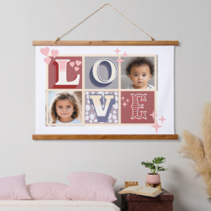 Vintage LOVE Valentine's Day Custom Photos Hanging Tapestry