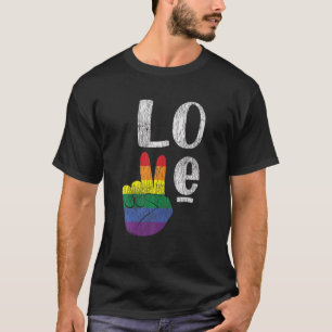 Vintage Love Win Rainbow Peace Sign Pride Lesbian T-Shirt