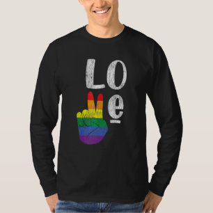 Vintage Love Win Rainbow Peace Sign Pride Lesbian T-Shirt