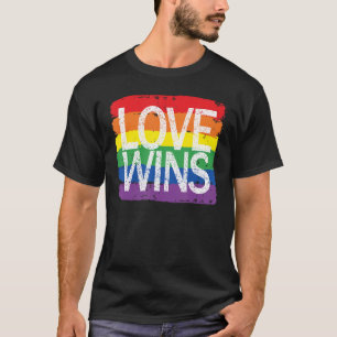 Vintage Love Win Rainbow Peace Sign Pride Lesbian T-Shirt