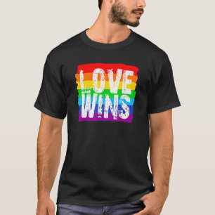 Vintage Love Wins Rainbow Peace Sign Pride Lesbian T-Shirt