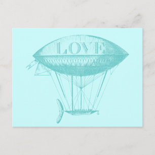 Vintage Love Zeppelin Blue Postcard