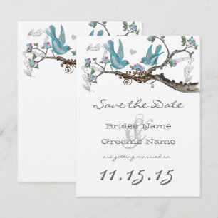 Vintage Lovebird Aqua Blue & Pink  Save the Date Invitation