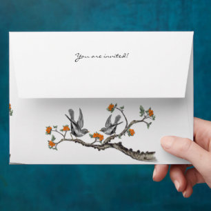 Vintage Lovebird Coral  Flower Envelopes