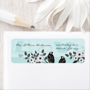 Vintage Lovebirds Aqua Blue Blooming Tree Return Address Label