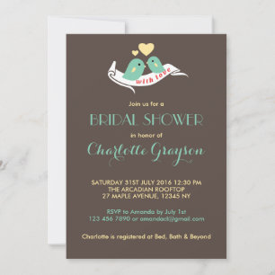 Vintage Lovebirds Stripes Bridal Shower Invitation