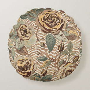 Vintage, Lovely Roses with Design Art Round Cushion