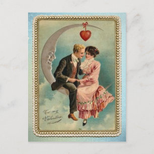 Vintage Lovers on a Moon Valentine's Day Postcard
