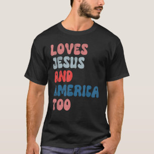 Vintage Loves Jesus and America Too 4th of July Me T-Shirt