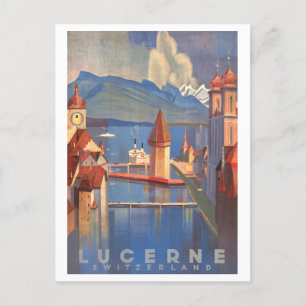 Vintage Lucerne Switzerland Travel Poster Postcard