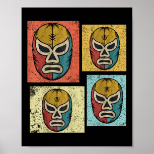 Vintage Lucha Libre Masks Funny Retro Mexican Luch Poster
