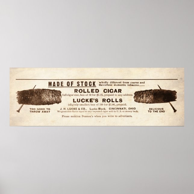 Vintage Lucke's Cigars Ad from 1899 Poster (Front)