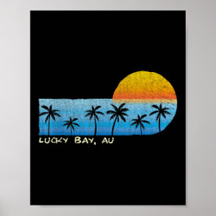 Vintage Lucky Bay, Au Palm Trees &amp; Sunset Beac Poster