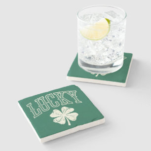 Vintage Lucky Clover St Patrick's Day Stone Coaster