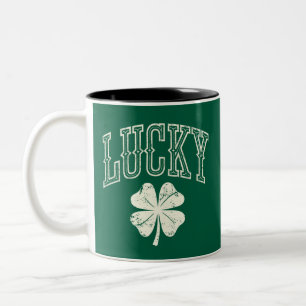 Vintage Lucky Clover St Patrick's Day Two-Tone Coffee Mug